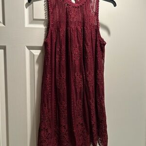 Beautiful Sleeveless Chance or Fate Burgundy Lace Dress
